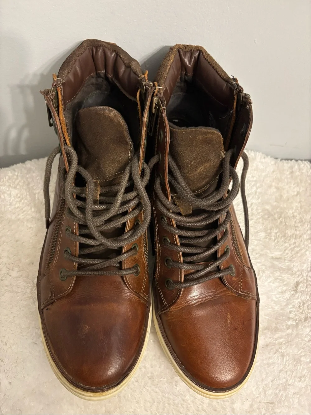 Kenneth Cole Reaction Brown Leather Lace-Up High-Top Boots